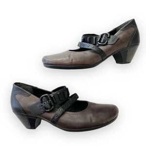 Remonte Dorndorf Leather Mary‎ Jane Style Heels Women’s Size 41 EU Brown Black